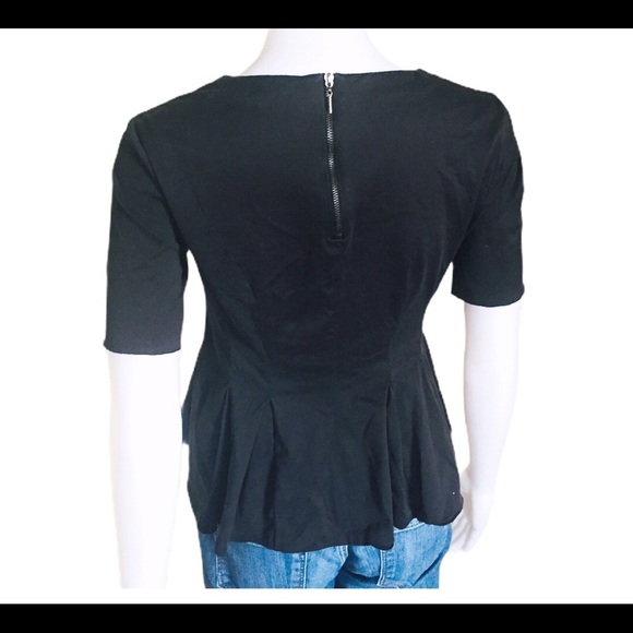 REBECCA TAYLOR Short Sleeve Peplum Bottom Top With Black Back Zip Detail Black S - Picture 4 of 13